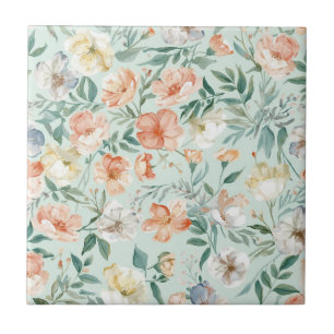 Wildflower Meadow Watercolor Blue Floral Pattern Tile