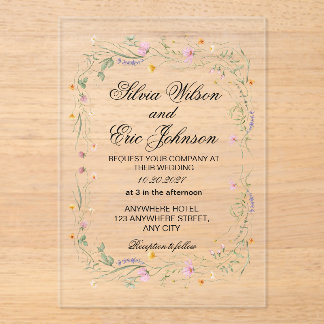 Wildflower Meadow Watercolor Floral Boho Acrylic Invitations