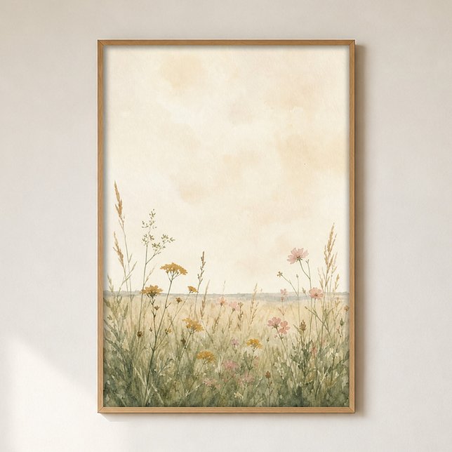 Wildflower Meadow Watercolour Cottagecore Poster (Shown framed for scale. Poster ships unframed; frames are an optional add-on.)