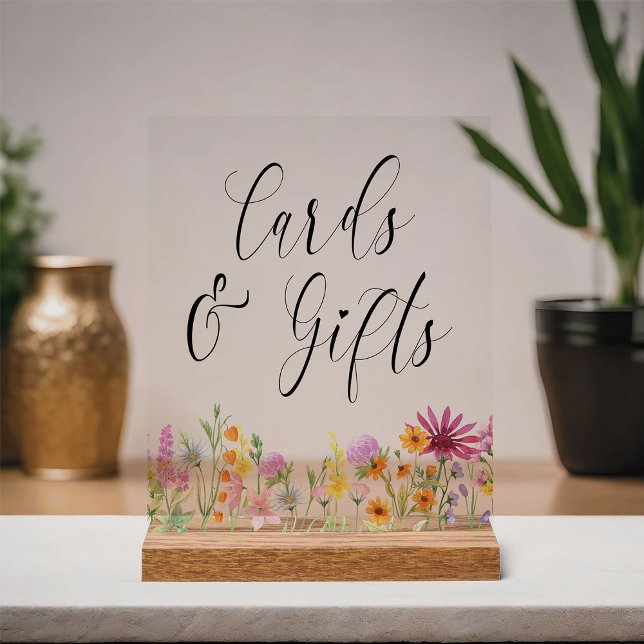 Wildflower Meadow Wedding Cards and Gifts Acrylic Sign (Cards & Gifts sign from the Wildflower Meadow wedding collection by Darling & May)