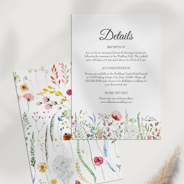 Wildflower Meadow Wedding Details Enclosure Card (Wildflower Meadow Wedding Details Enclosure Card on a white table.)