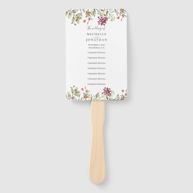 Wildflower Meadow Wedding Program Hand Fan (Front)