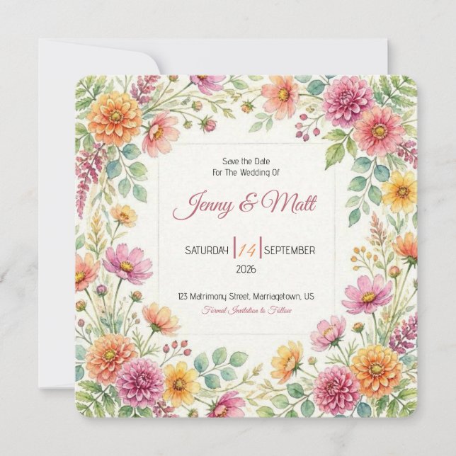 Wildflower Meadow Wedding Save the Date Card (Front)