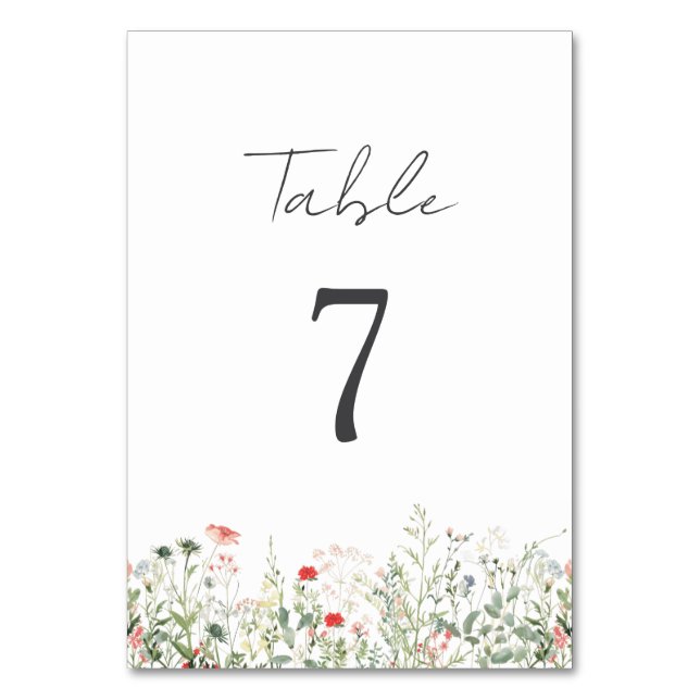 Wildflower Meadow Wedding Table Number (Front)