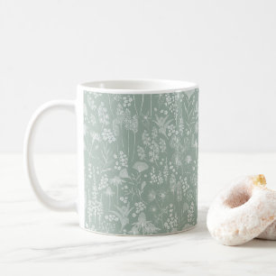 Wildflower meadow white on sage green coffee mug