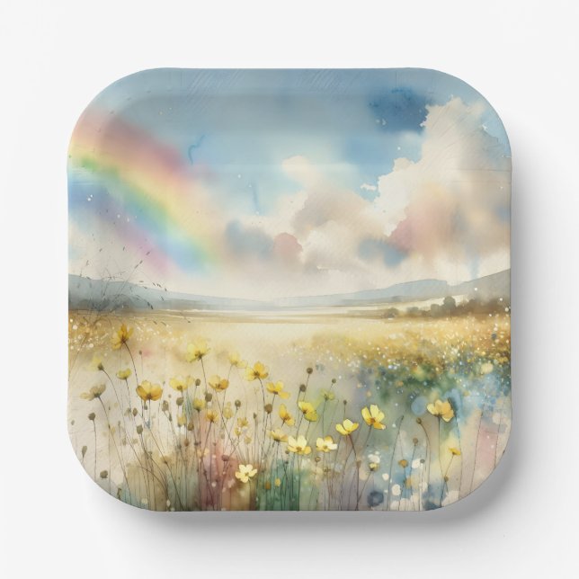 Wildflower Meadow With a Rainbow Paper Plate (Front)