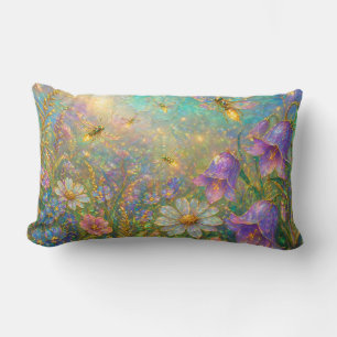 Wildflower Meadow with Glowing Dragonflies Lumbar Pillow
