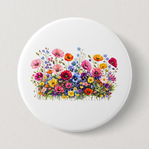 Wildflower Meadow with natural watercolor blooms 3 Inch Round Button