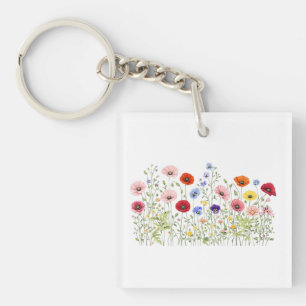 Wildflower Meadow with natural watercolor blooms Keychain
