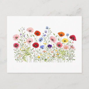Wildflower Meadow with natural watercolor blooms Postcard