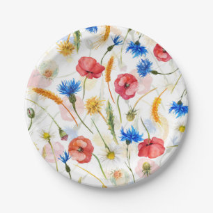 WIldflower Meadow With Poppies And Cornflowers Paper Plate
