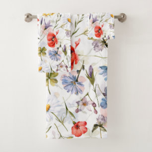 WIldflower Meadow With Poppies Bath Towel Set