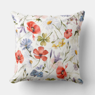 WIldflower Meadow With Poppies Throw Pillow