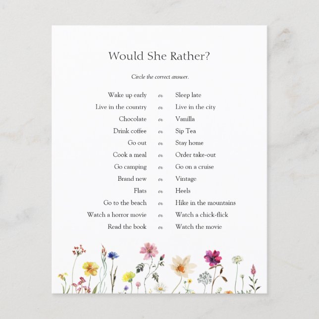 Wildflower Meadow Would She Rather Game (Front)