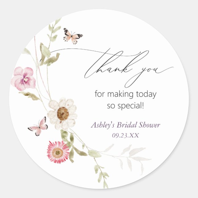 Wildflower Meadow Wreath Bridal Shower Classic Round Sticker (Front)