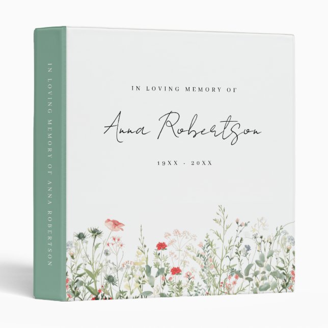 Wildflower Memorial Celebration of Life Keepsake Binder (Front/Spine)