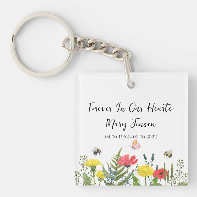 Wildflower Memorial Funeral Photo Keychain (Front)