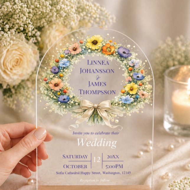 Wildflower Minimal Garden Romantic Wedding  Acrylic Invitations (Creator Uploaded)