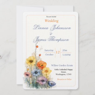Wildflower Minimal Garden Wildflower Wedding  Invitation
