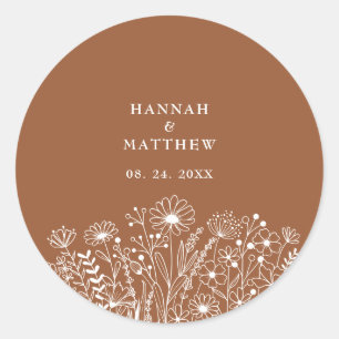 Wildflower Minimalist Boho Burnt Orange Wedding Classic Round Sticker