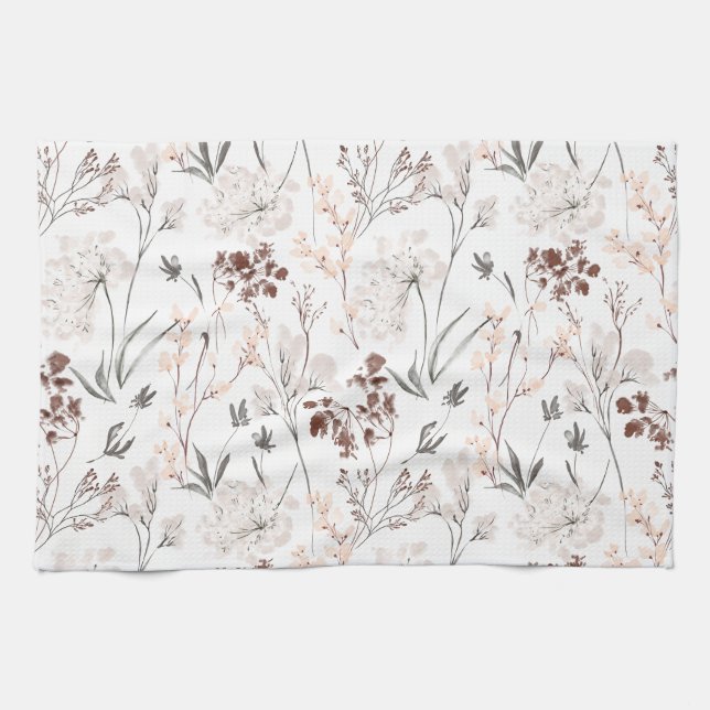 Wildflower minimalist elegant leaves soft floral  kitchen towel (Horizontal)