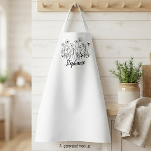 Wildflower minimalist line art black apron