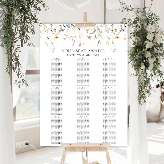 Wildflower Minimalist Wedding 18 Table Seating Poster (Creator Uploaded)