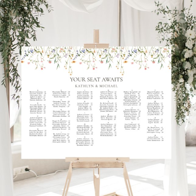 Wildflower Minimalist Wedding Alphabetical Seating Poster (Creator Uploaded)