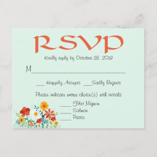 Wildflower Mint Floral Wedding RSVP Response Invitation Postcard