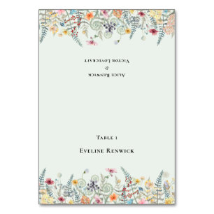 Wildflower Mint Green Wedding Foldable Place Card