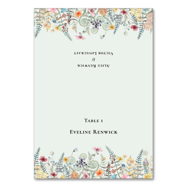 Wildflower Mint Green Wedding Foldable Place Card (Front)