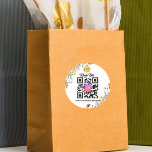 Wildflower Modern Business Instagram Qr Code  Classic Round Sticker