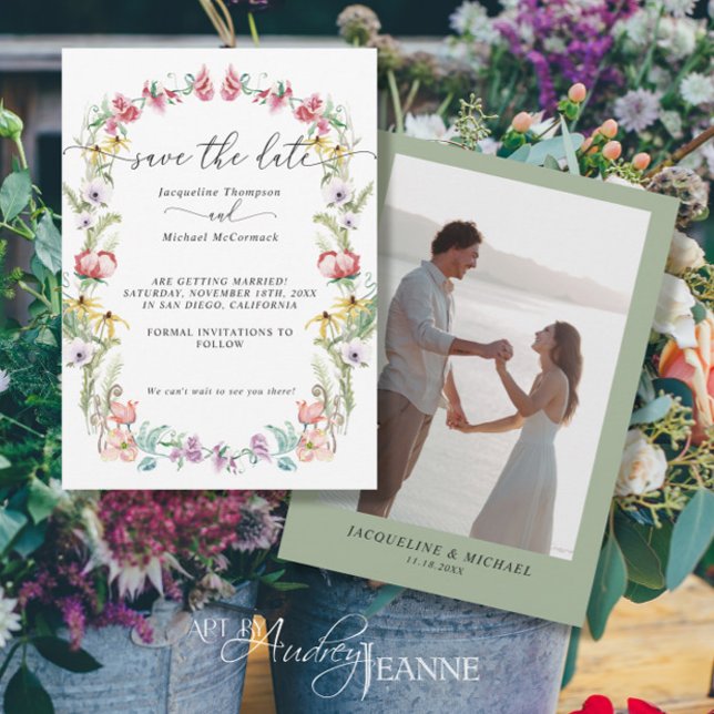 Wildflower Modern Floral Save the Date Photo Invitation (Creator Uploaded)