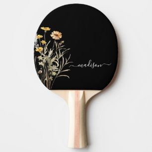 Wildflower Modern Monogram Black Elegant Ping Pong Paddle