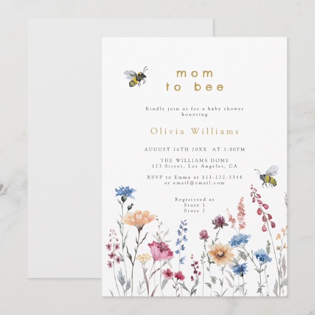 Wildflower Mom To Bee Meadow Baby Shower Invitation (Front/Back)