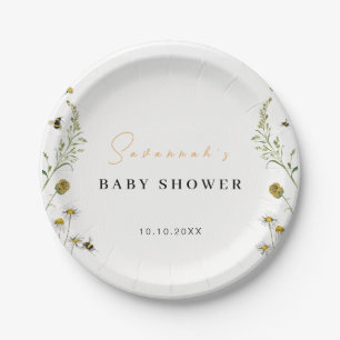 Wildflower Mommy To Bee Gender Neutral Baby Shower Paper Plate
