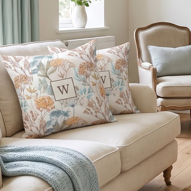 Wildflower Monogram Botanical Throw Pillow (Creator Uploaded)