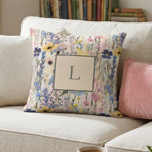 Wildflower Monogram Botanical Throw Pillow