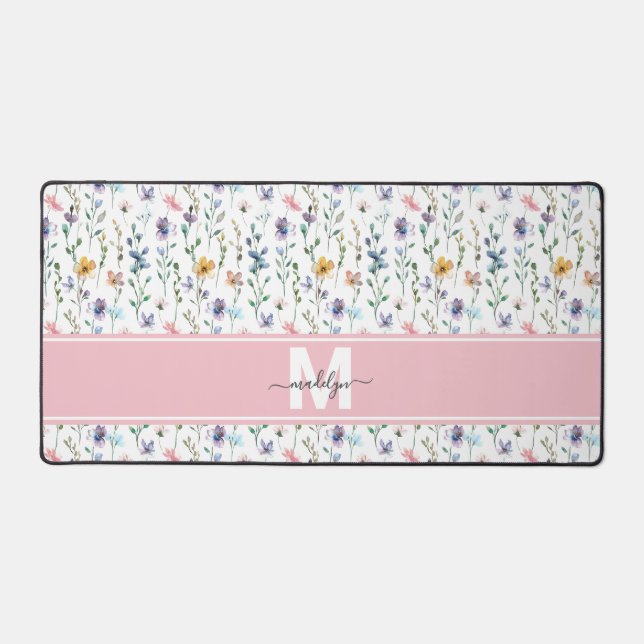 Wildflower Monogram Desk Mat (Front)