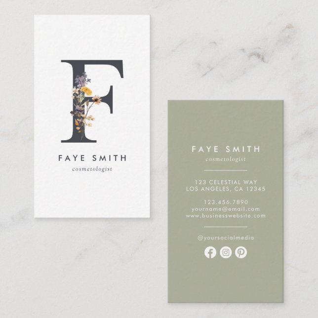 Wildflower Monogram F Business Card (Front/Back)