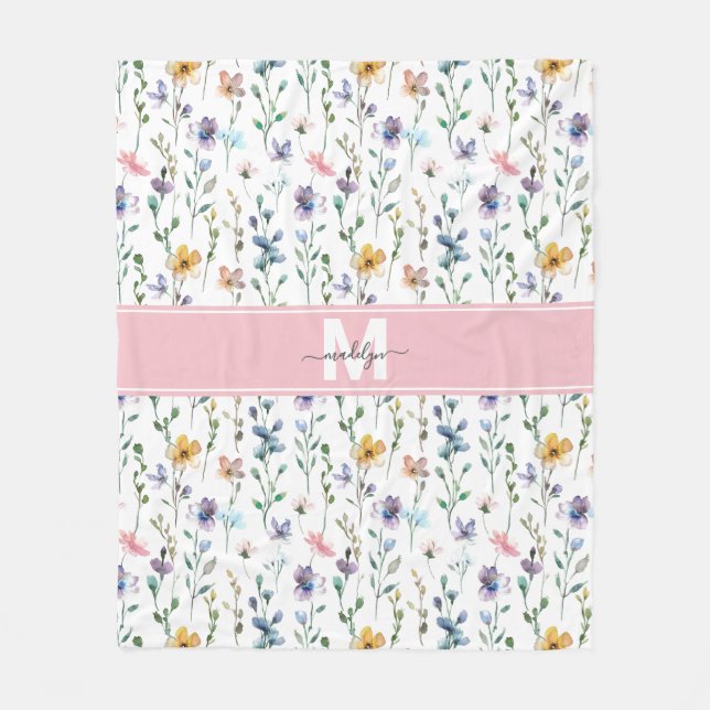 Wildflower Monogram Fleece Blanket (Front)