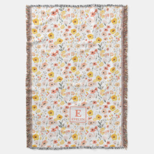 Wildflower Monogram Name Throw Blanket