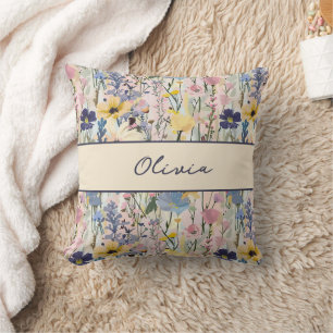 Wildflower Monogram Name Throw Pillow