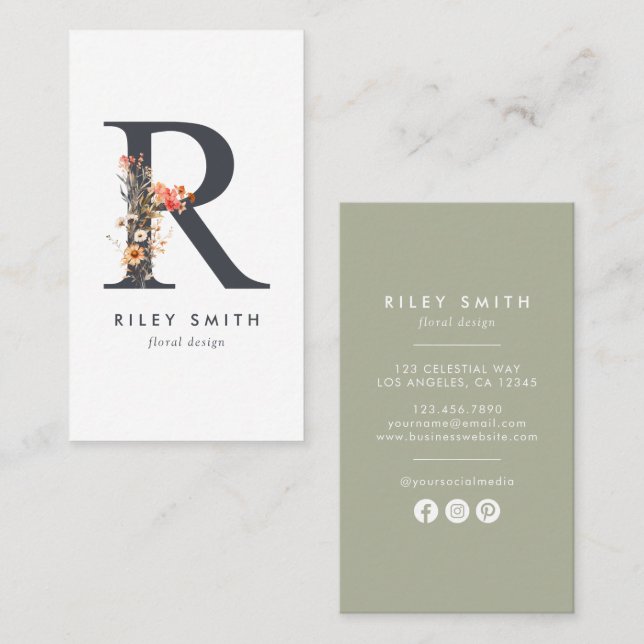 Wildflower Monogram R Business Card (Front/Back)