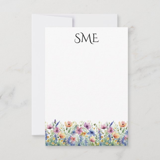 Wildflower Monogram Stationery Thank You Card (Front)
