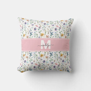 Wildflower Monogram Throw Pillow