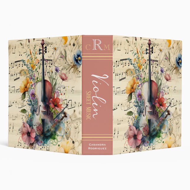 Wildflower Monogram | Violin Sheet Music Organizer Binder (Background)