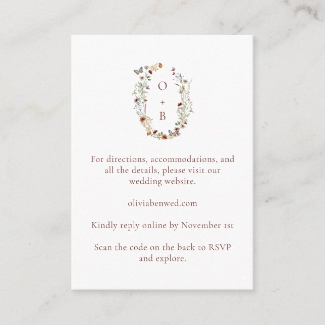 Wildflower Monogram Wedding Details QR Code Insert (Front)
