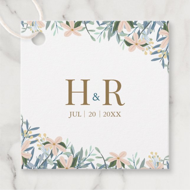 Wildflower Monogram Wedding Favour Gift Tag (Front)