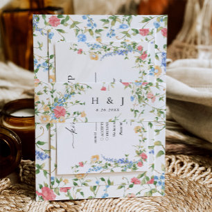 Wildflower Monogram Wedding Invitation Belly Band